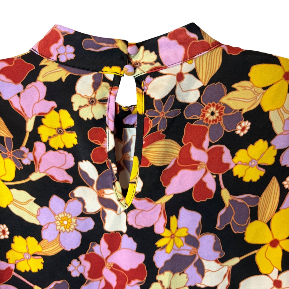 Who What Wear Black Floral Mock Neck Top Smocked Cuffs Dark Floral Womens M - Picture 4 of 6
